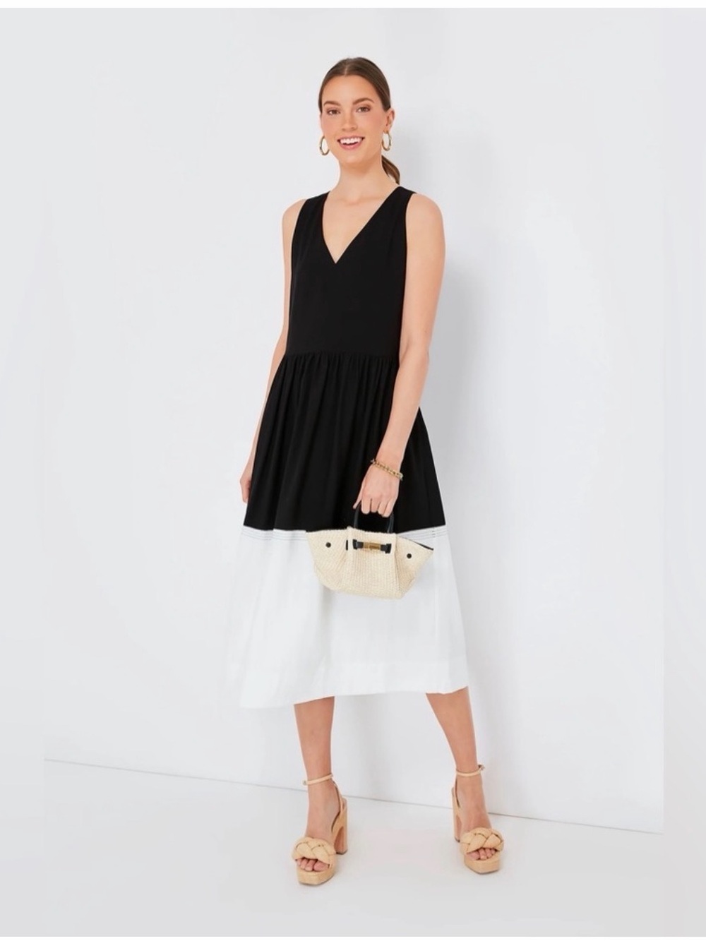 Pomander Place by Tuckernuck Black White Colorblock Sleeveless Midi Dress Size L